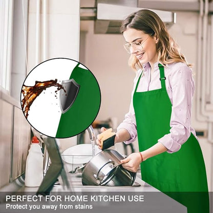Jubatus 2 Pack Bib Aprons with 2 Pockets Cooking Chef Kitchen Apron for Women Men, Green - Image 3