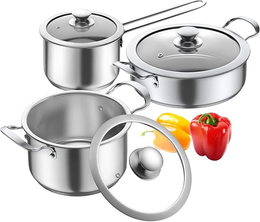 Aufranc Stainless Steel pots and pans set, 6 Piece Nonstick Kitchen Induction Cookware Set,Works with Induction/Electric and Gas Cooktops, Nonstick, Dishwasher by Aufranc