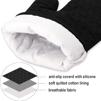 KEGOUU Oven Mitts and Pot Holders 6pcs Set, Kitchen Oven Glove High Heat Resistant 500 Degree Extra Long Oven Mitts and Potholder with Non-Slip Silicone Surface for Cooking (Black) - Image 3