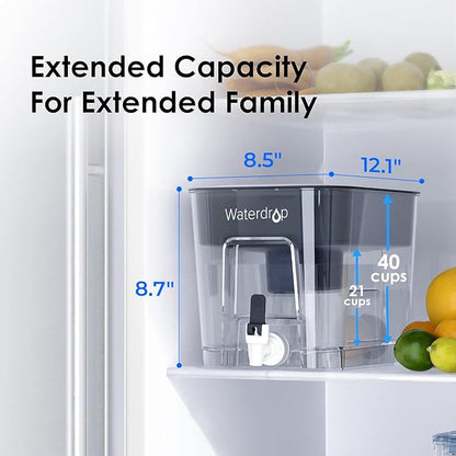 Waterdrop 40-Cup Large Water Filter Dispenser with 4 Filters, 200-Gallon Long-Life, for Home and Office, 5X Times Lifetime, Reduces Chlorine, PFOA/PFOS and More, BPA Free, Black - Image 2