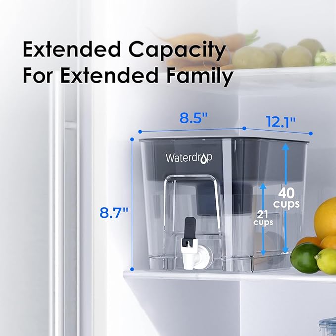 Waterdrop WFD-22L Large Water Filter Dispenser, 40-Cup Water Filter Pitcher, 200-Gallon Long-Life, Reduces Chlorine, PFOA/PFOS and More, BPA Free, Black - Image 3