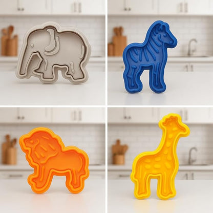 Mrs. Anderson's Baking Animal Cracker Cookie Cutters, Set of 4, Spring-Action Embossing Cutters For Cookies, Fondant, And Pastry Dough