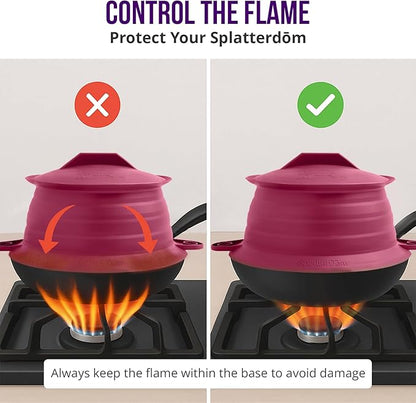 L.I.Q Silicone Splatter Guard – Fits 10 and 12 Inch Pots (25 and 30 Centimeters) – Microwave Safe and Durable SplatterDom - Includes 10” Lid - Food and Oil Splash Guard (Bordeaux, Large)