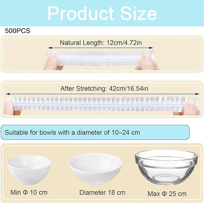500pcs Plastic Bowl Covers Food Cover, Food Fresh Keeping Bags Elastic Reusable Plastic Stretch Elastic Food Storage Covers Kitchen Dining Plate Bread Proofing Universal Kitchen Wrap (Color-M) - Image 2