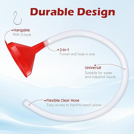 Long Funnel for Transmission Fluid 3.28 Foot Clear Tubing Plastic Wide Mouth Oil Funnel with Hose Flexible for Car, Engine, Gas, Water, Fluid