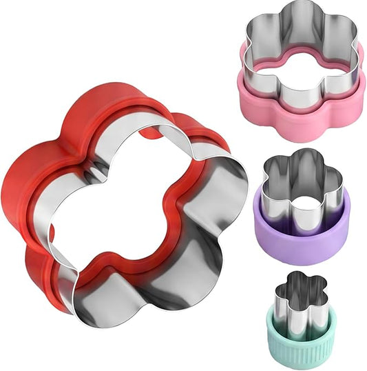4 Pcs Flower Cookie Cutter Set, Stainless Steel Flower Biscuit Cutters, 4 Sizes Pastry Dough Cutters for Baking, Cookie Shaper for Donut English Muffin Sandwich
