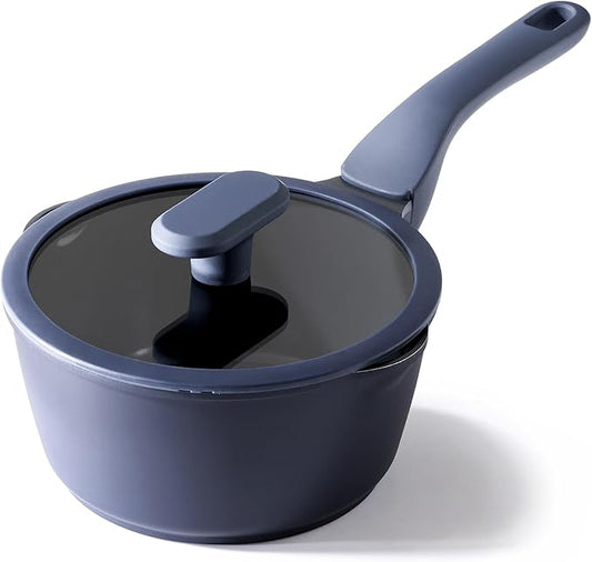 PRICUSIS Ceramic Nonstick Saucepan with Lid, 2 Quart Non Toxic Pot with Pour Spouts, Full Coated, 100% Dishwasher Safe, Induction Compatible & Oven Safe, PTFE PFAS & PFOA Free, Blueberry Mist by PRICUSIS