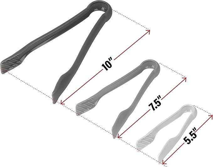 DecorRack 3 Pcs 6” x 8” x 10” Multi Cologray Plastic Tong Set, 3 Pack Durable BPA-Free Quality Heavy Duty Perfect for BBQ, Grilling, Salad, Buffets and Kitchen (White, Gray)