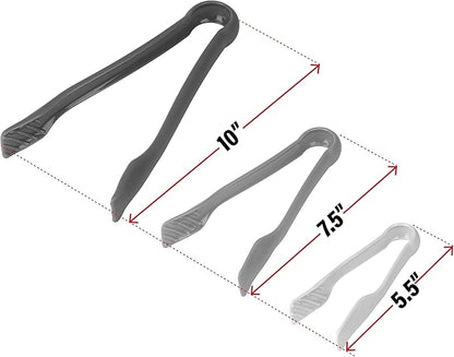 DecorRack 3 Pcs 6” x 8” x 10” Multi Cologray Plastic Tong Set, 3 Pack Durable BPA-Free Quality Heavy Duty Perfect for BBQ, Grilling, Salad, Buffets and Kitchen (White, Gray)