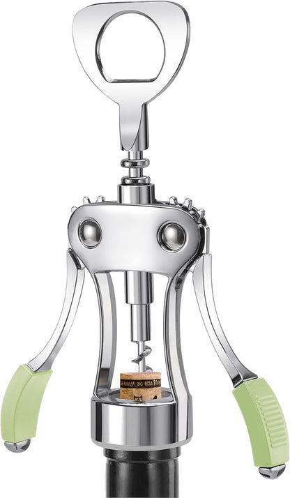 KORCCI Wine Opener, Heavy-Duty Zinc Alloy Wing Corkscrew, Premium Beer Bottle Opener, Multifunctional Wine Accessories with Ergonomic Handle and Sharp Screw, for Kitchen, Bar, Restaurant (GREEN) by KORCCI