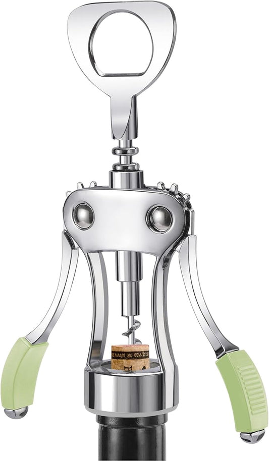 KORCCI Wine Opener, Heavy-Duty Zinc Alloy Wing Corkscrew, Premium Beer Bottle Opener, Multifunctional Wine Accessories with Ergonomic Handle and Sharp Screw, for Kitchen, Bar, Restaurant (GREEN) by KORCCI
