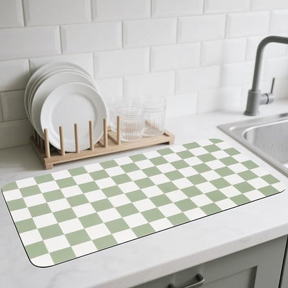 CooRug Checkered Dish Drying Mat for Kitchen Counter, Absorbent Non-Slip Coffee Mat, Heat Resistant Mat for Countertops Coffee Bar Decor 17" x 32" Green by CooRug
