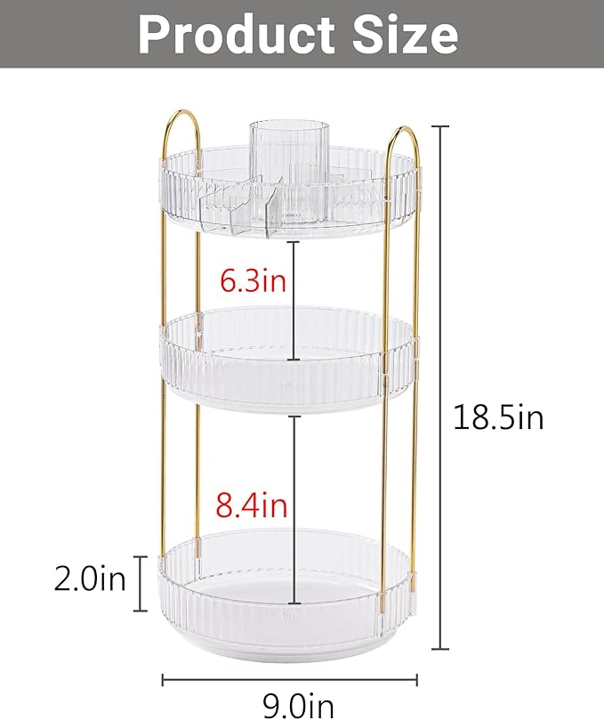 Asayuee 360 Rotating Makeup Organizer,3 Tier Large Capacity Make Up Organizers and Storage,Skincare Perfume Vanity Organizers,Bathroom Cosmetics Storage Organizer Countertop(Clear) - Image 4