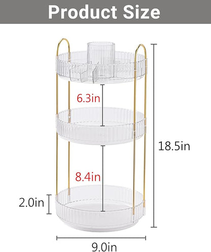 Asayuee 360 Rotating Makeup Organizer,3 Tier Large Capacity Make Up Organizers and Storage,Skincare Perfume Vanity Organizers,Bathroom Cosmetics Storage Organizer Countertop(Clear) - Image 4