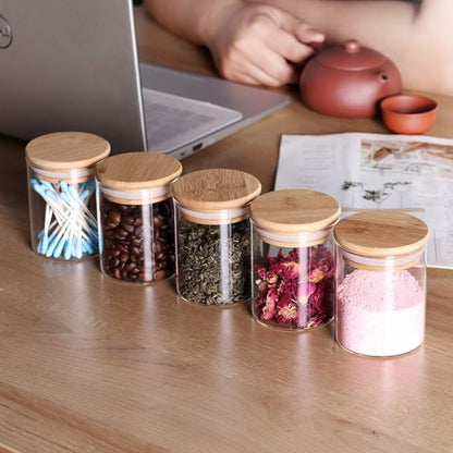 Tzerotone Glass Jars Set,Upgrade Spice Jars with Wood Airtight Lids and Labels, 6oz 12 Piece Small Food Storage Containers for Home Kitchen, Tea, Herbs, Sugar, Salt, Coffee, Flour, Herbs, Grains… - Image 3