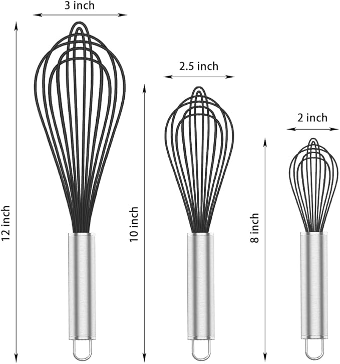 OYV Silicone Whisk,3 pack Professional whisks for cooking non scratch,Stainless Steel & Silicone wisk,plastic rubber whisk for nonstick cookware,small silicone whisk set,black - Image 6