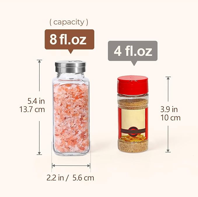 ComSaf Spice Jars with Shaker lids Adjustable, 8oz 6PCS，9 DIY Labels, Spice Jars Trial Set & Supplement Set, Empty Ingredient Containers and Square Ingredient Bottles for Kitchen and Seasoning - Image 5