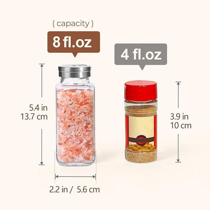 ComSaf Spice Jars with Shaker lids Adjustable, 8oz 6PCS，9 DIY Labels, Spice Jars Trial Set & Supplement Set, Empty Ingredient Containers and Square Ingredient Bottles for Kitchen and Seasoning - Image 5