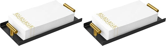 STWWO Napkin Holder for Bathroom, Guest Towel Holder Tray for Bathroom, Black Guest Napkin Holders with Golden T-Handle, Disposable Hand Towel Tray for Guest Room, Table, Kitchen (Pack of 2)