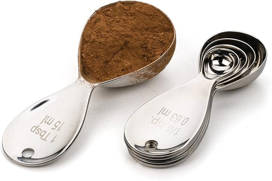 RSVP International Endurance Kitchen Collection Measuring Tools, Dishwasher Safe, Teardrop, 5 Piece, Stainless Steel