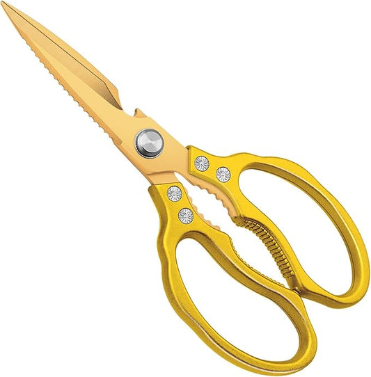 CGBE Kitchen Scissors, Multi-Purpose Kitchen Shears, Heavy Duty Dishwasher Safe Food Scissors for Chicken, Poultry, Fish, Meat & Herbs with Non-Slip Grips - ALL Gold by CGBE