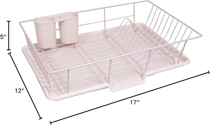Space-Saving 3-Piece Dish Drainer Rack Set: Efficient Kitchen Organizer for Quick Drying and Storage - Includes Cutlery Holder and Drainboard - Maximize Countertop Space, Pale Pink - Image 2
