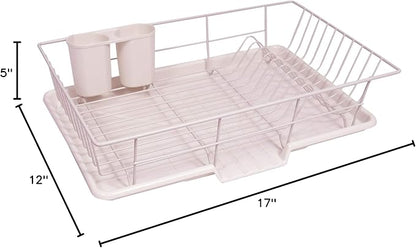 Space-Saving 3-Piece Dish Drainer Rack Set: Efficient Kitchen Organizer for Quick Drying and Storage - Includes Cutlery Holder and Drainboard - Maximize Countertop Space, Pale Pink - Image 2