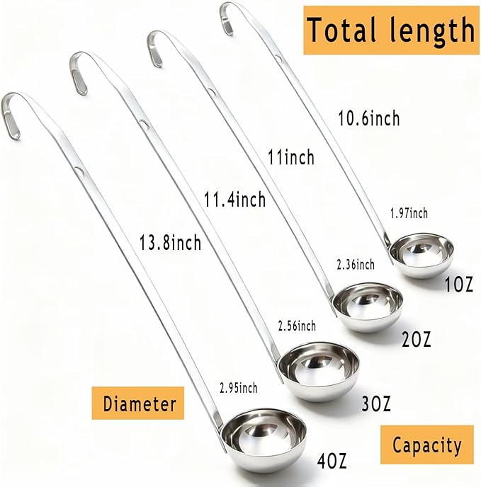 Markeny 4 Pieces Stainless Steel Soup Ladle Metal Handle Ladle with Pouring Rim,1oz/2oz/3oz/4oz Set Ladles for Cooking Soup Sauce - Image 2
