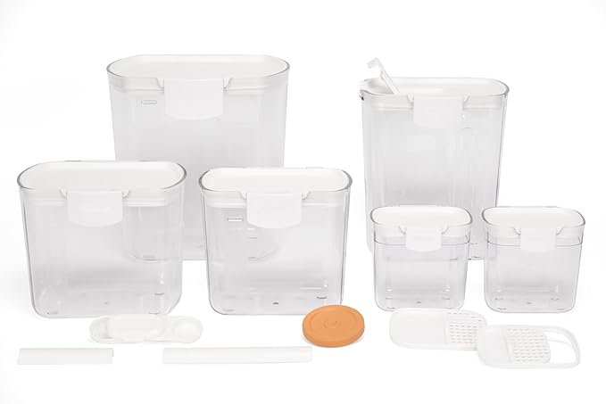 Progressive ProKeeper Baker's Airtight Kitchen Storage Canister Container Set for Flour, Sugar & More, Keeps Ingredients Fresh, with Accessories (White, 6- Piece) by ProgressiveInternational