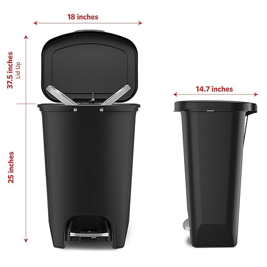 Glad Premium 13 Gallon Trash Can - Plastic Kitchen Waste Bin with Odor Protection of Lid, Stainless Steel Step On Foot Pedal and Garbage Bag Rings, Black - Image 2