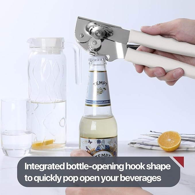 Commercial Can Opener, UHIYEE Hand Crank Can Opener Manual Heavy Duty with Comfortable Extra-long Handles, Oversized Knob, Large Handheld Can Open Easy for Big Cans, White - Image 5