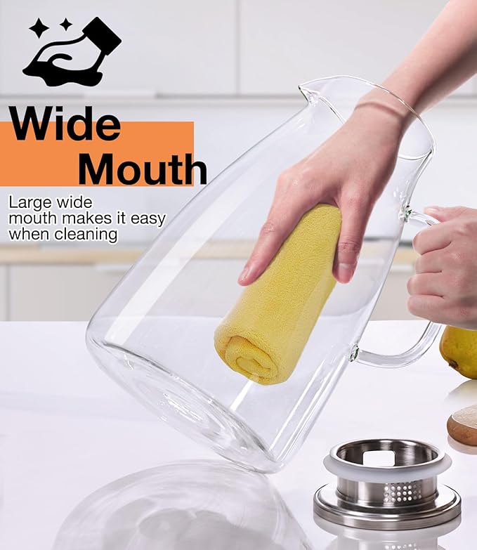 Glass Pitcher with Lid, 3 Liter 100oz Water Pitcher with Handle and Spout for Fridge, Borosilicate Glass for Iced Tea, Juice, Sangria, Cold/Hot Beverage, Large Jug - Image 4