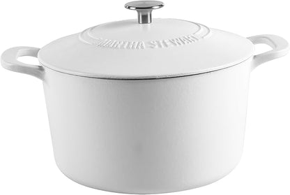 MARTHA STEWART Gatwick 7-Quart Enamel Cast Iron Dutch Oven Pot with Lid – Matte White – Durable Heavy-Duty Dutch Oven for Slow Cooking, Braising & Baking by MarthaStewart