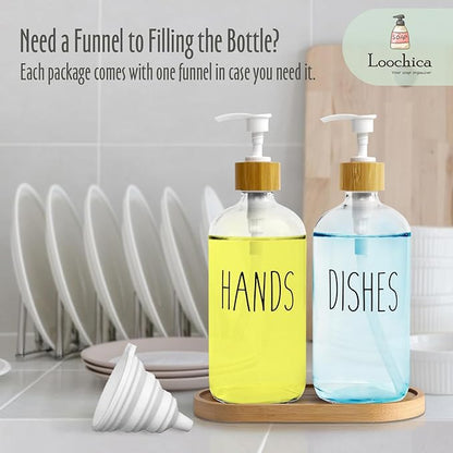 LOOCHICA Clear Glass Soap Dispenser Set with Tray, Transparent Dish and Hand Soap Dispenser Set, Refillable Reusable Apothecary Soap Pump Dispenser Bottles for Bathroom and Kitchen - Image 9
