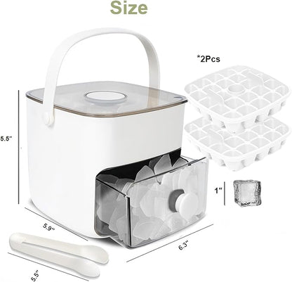 Ice Cube Tray with Lid & Bin Ice Maker Ice Trays for Freezer Ice Container- Reusable Ice Mold for Whiskey, Cocktail, Coffee, Beer Drinks with Ice Trays Ice Tongs (White)