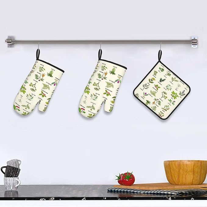 Cute Herbs Botanic Garden Plants Oven Mitts and Pot Holders Sets Heat Resistant for Kitchen BBQ Microwave Baking Grilling Cooks Set of 3 Kitchen Oven Glove - Image 6