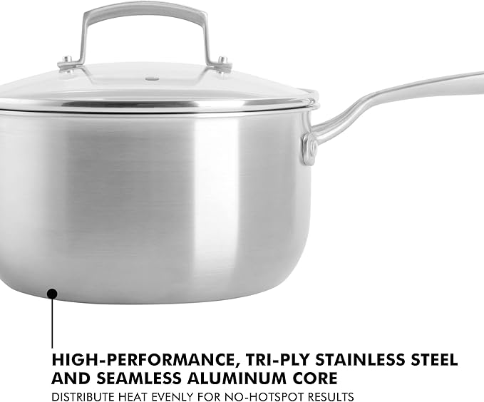 Babish Stainless Steel Saucepan 3.5 Quart Triply Professional Grade Cookware Durable Even Heat Distribution Sauce Pan with Handle for Cooking Boiling Sauces Soups and Everyday Kitchen Use - Image 2