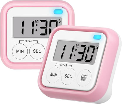 Timer, Kitchen Timers for Cooking Classroom Timer for Kids Teachers Magnetic Digital Timers 2 Pack, Pink by AOUVES