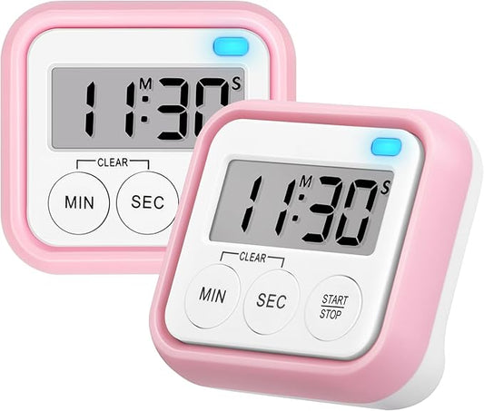 Timer, Kitchen Timers for Cooking Classroom Timer for Kids Teachers Magnetic Digital Timers 2 Pack, Pink by AOUVES