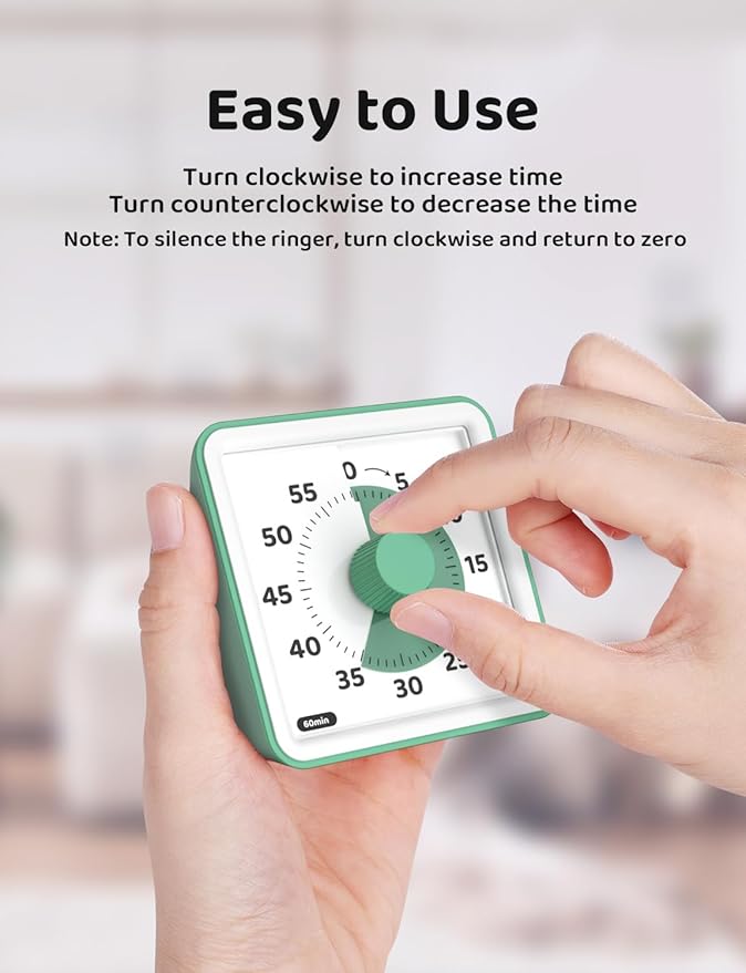 LIORQUE Visual Timer for Kids, 60-Minute Countdown Timers for Classroom Office Kitchen with Silent Operation, Kids Timer for Teaching (Batteries Included) - Image 2