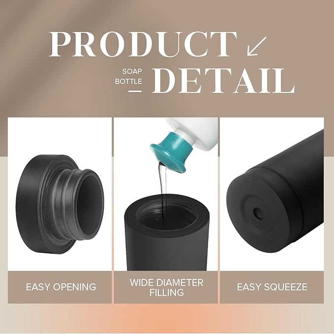 ElmRidge Dish Soap Silicone Dispenser for Kitchen Sink,Squeeze Washing Up Liquid and Hand Soap,Round refillable Silicone Bottles,Easy to Fill and to use, 8.5 oz,Black 2.4 x 2.4 x 5.5 inches (Black) - Image 4