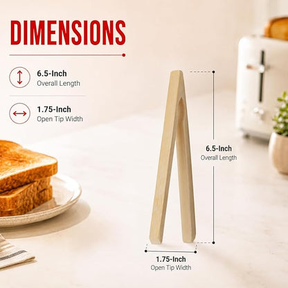 HIC Kitchen Toast Tongs, Natural Bamboo, 6.5-Inches, Set of 6