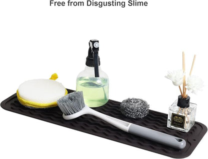 ZLR Silicone Sponge Holder & Sink Caddy Tray (6" x 17") - Narrow Dish Drying Mat for Kitchen Counter - Waterproof Soap Dispenser Organizer, Non-Slip Bathroom Vanity Tray (Coffee) - Image 8