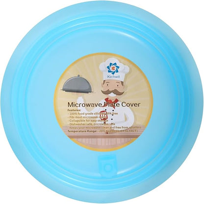 Kichwit Silicone Microwave Plate Cover Collapsible, Dishwasher Safe and BPA Free, Blue, 10.2"