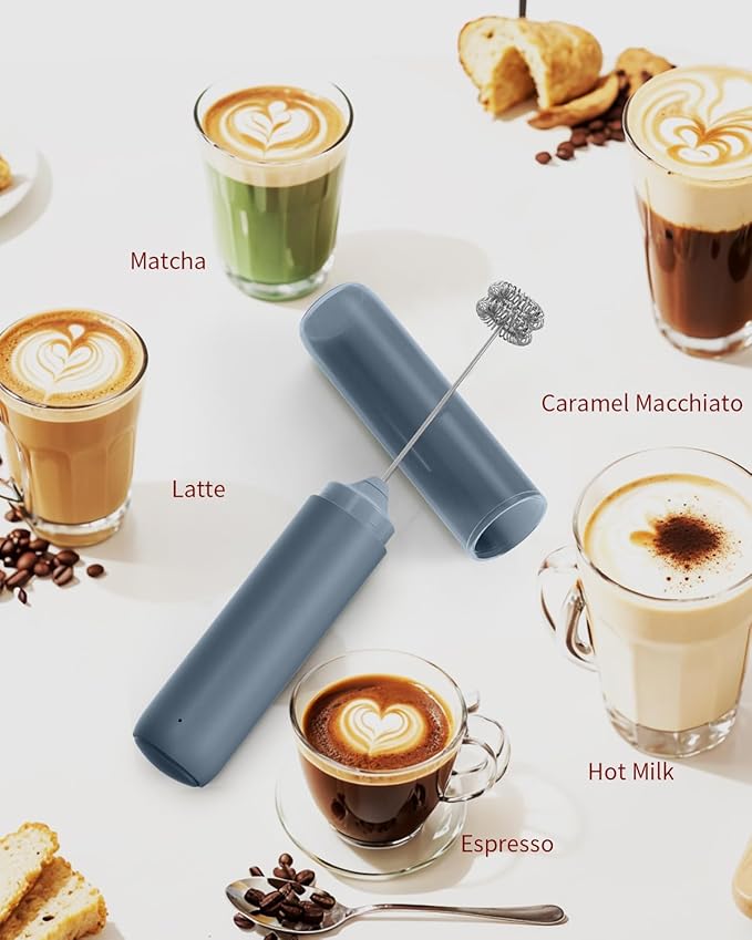 CIRCLE JOY Rechargeable Milk Frother Hanheld, Dual Ring Electric Coffee Frother, Portable Hand Frother Wand Drink Mixer for Matcha Lattes Cappuccino, Kitchen Gifts, Blue - Image 8