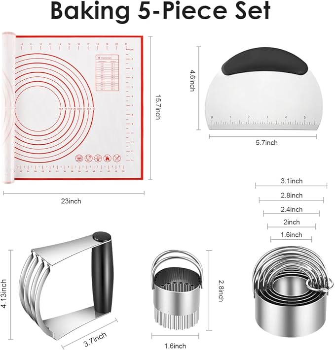 Pastry Cutter, Biscuit Cutter, Dough Scraper, Silicone Baking Mats, Stainless Steel Pastry Blender Set, Dough Cutter Biscuit Cutter Baking Pastry Mat Dough Blender Tools & Pastry Utensils (5 Pcs/Set) - Image 3