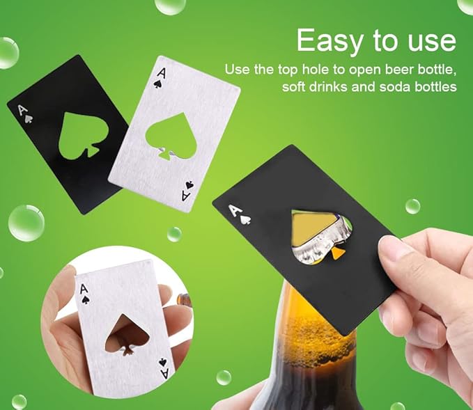Gadgetime USA 2 piece set black and Silver Poker Card Beer Bottle Opener, Poker Card Cap Opener For Beer, Soda, Bottles - Image 2