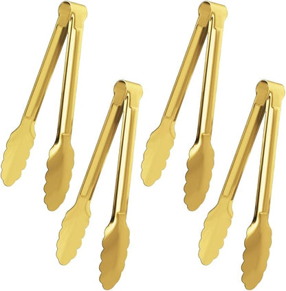 4 Pack Gold Serving Tongs XEVOM Buffet Tongs Serving Utensils Salad Tongs Stainless Steel Gold Plated Buffet Serving Tongs,9 Inch by XEVOM