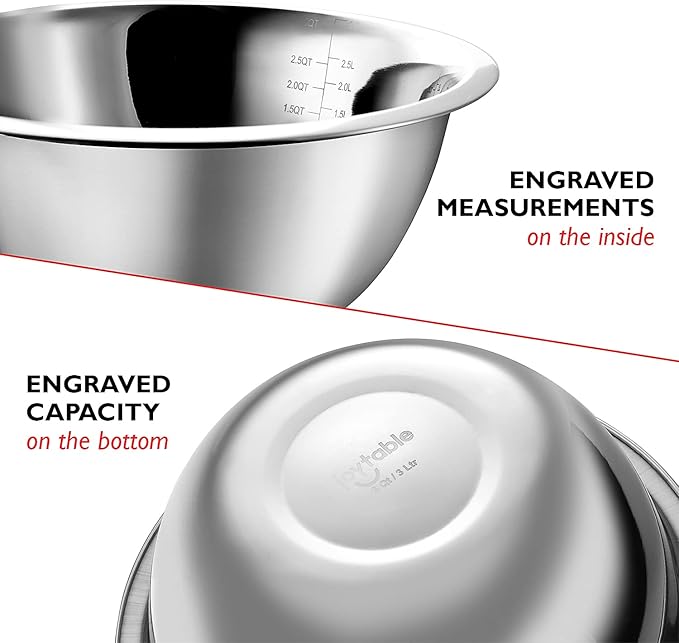EATEX Stainless Steel Mixing Bowls with Measuring Cups & Spoons Set of 14 - Dishwasher Safe Nesting Mixing Bowl Set for Cooking, Baking & Meal Prep Non-Slip Premium Bowls - Image 5
