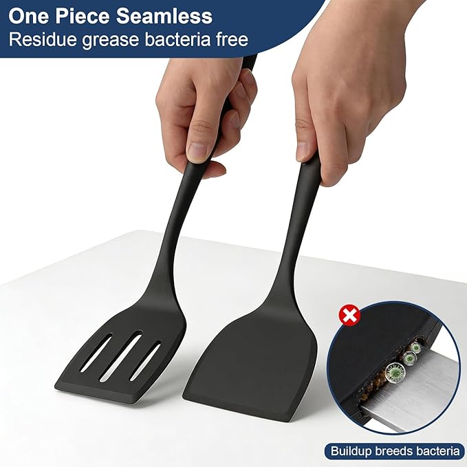 Silicone Spatula Turner, 600°F Heat Resistant Spatulas for Cooking, BPA Free, Flexible Rubber Kitchen Utensils Set Flipper for Eggs, Pancakes, Fish, Burgers, Dishwasher Safe (5 Pack, Black) - Image 4